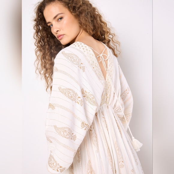 Paisley Boho Lurex Double V-Neck Midi Dress - Picture 3 of 4